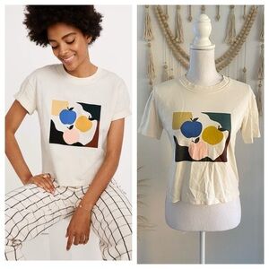 Madewell cream graphic tee shirt minimalist fruit art spring size xxs runs big